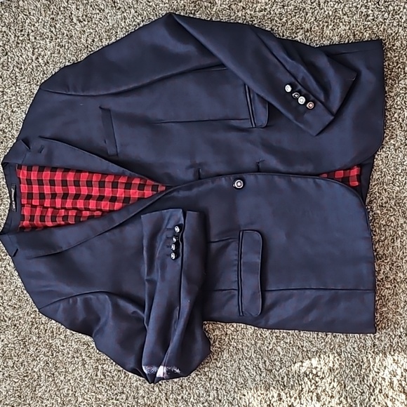 Men's Jack Romeo navy Blazer with wine colored squares size 48 drop 6 - Picture 12 of 13